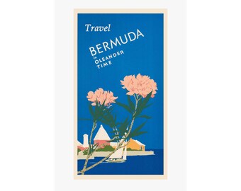 Póster de viaje a las Bermudas SIN MARCO, póster vertical mate / Velero floral vintage