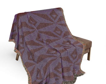 Purples Abstract Mid Century Mosaic Woven Blanket | Geometric Throw