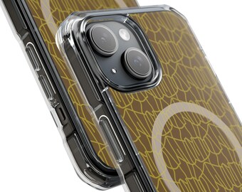 Funda para teléfono amarilla transparente con diseño abstracto de líneas / Funda magnética transparente resistente a impactos