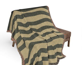 Olive Green Abstract Mid Century Mosaic Woven Blanket | Geometric Throw