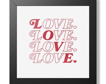 Póster enmarcado con tipografía Love Repeat / Arte de pared romántico, rosa y rojo