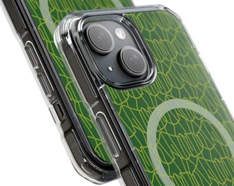 Funda para teléfono transparente con estampado abstracto de líneas amarillas y verdes / Funda magnética transparente resistente a impactos