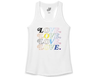 Camiseta sin mangas con estampado de corazones y letras, estilo casual, con el lema "Orgullo y amor repetidos".