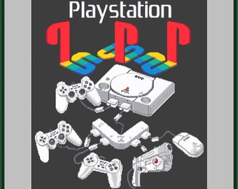 Schema punto croce Playstation 1, console Playstation 1, logo Ps1, console Ps1, retrogaming, download istantaneo, PDF