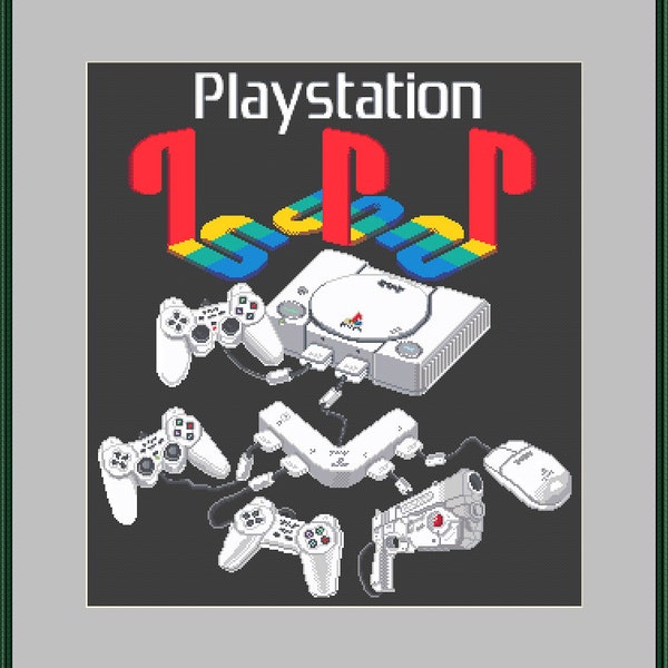 Modèle de point de croix Playstation 1, console Playstation 1, Logo Ps1, console Ps1, retrogaming, téléchargement immédiat, PDF