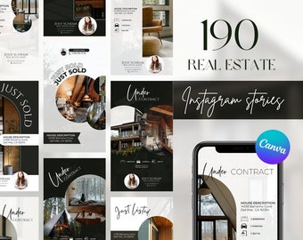 190 PLR MRR Real Estate Instagram Stories Social Media Templates Canva Marketing Templates Branding Kit Business Templates Realtor Posts