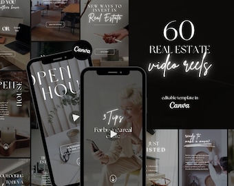 60 PLR MRR Real Estate Instagram Video Reels Canva Faceless Reels Business Reels TikTok Videos Social Media Realtor Reels Marketing Template