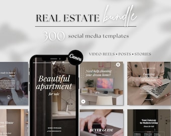 300 PLR MRR Real Estate Bundle Canva Faceless Video Reels Instagram Posts And Stories TikTok Videos Social Media Realtor Marketing Template