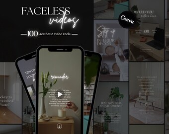 100 PLR MRR Faceless Digital Instagram Video Reels Canva Faceless Aesthetic Business TikTok Videos Social Media Realtor Marketing Template
