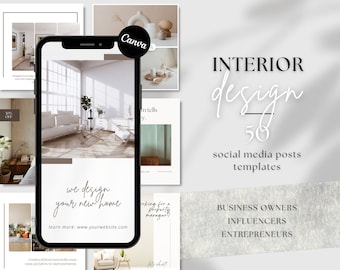 50 PLR MRR Interior Design Marketing Templates Business Owners Instagram Posts Canva Social Media Templates Branding Kit For Entrepreneurs