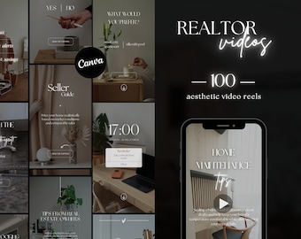 100 PLR MRR Real Estate Instagram Video Reels Canva Faceless Aesthetic Business TikTok Videos Social Media Realtor Reels Marketing Template