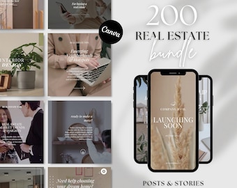 200 PLR MRR Real Estate Bundle Canva Instagram Stories TikTok Videos Social Media Realtor Marketing Templates Branding Kit Small Business