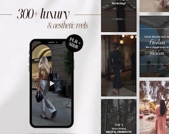 300 PLR MRR Luxury Rich Women TikTok Instagram Video Reels Canva Faceless Aesthetic Business Reels Videos Social Media Marketing Template