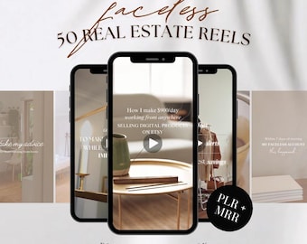 50 PLR MRR Real Estate TikTok Instagram Video Reels Canva Faceless Aesthetic Business Reels Videos Social Media Realtor Marketing Template