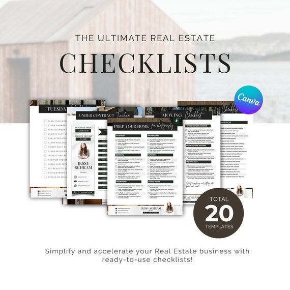 20 PLR MRR Real Estate Checklist Bundle Canva Marketing Listing Templates Daily Editable Digital Real Estate Marketing Cleaning Checklist