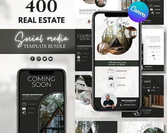 400 PLR MRR Real Estate Social Media Templates Instagram Posts Real Estate Bundle Checklists Stories Canva Marketing Templates Branding