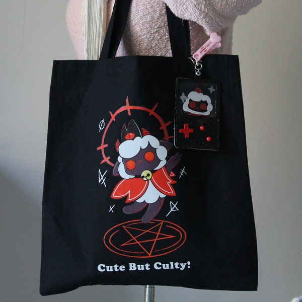 CULT of the Lamb Tote Bag : Long Handle Eco Tote Bag || Cotton Tote Bag || Eco Shopping Bag || Cult Bag | Cute Bag Kawaii Bag