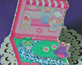 Peach Cookie Shoppe GAMEBOY STICKERS : Holographic Glitter Vinyl Stickers | Kawaii Violet and Pink Gameboy