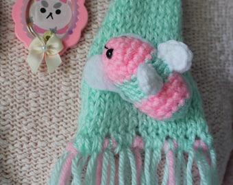 BEE-WARE! Pink and Mint || Yellow and Blue || Bee and PuppyCat Hand Knit Scarf | Kawaii Scarf | Pastel Kei Scarf | Yume Kawaii Scarf