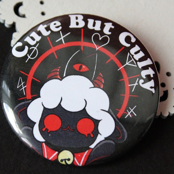 CULT of the LAMB BUTTONS : Lambert 2.5 inch Pin Button | Support Your Local Cult | Cute But Culty