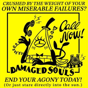 DEMONIC TRIANGLE GUY Matte Yellow Vinyl Sticker 'damaged Souls