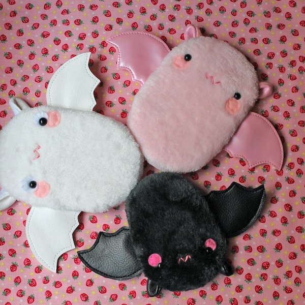 POCKETPal: BERTRAND, the Strawberry Loving Bat | Grandma Gertie | Straw.Bertie | Kawaii Plush Bat Coin Purse | Bat Keychain | Earphone Case