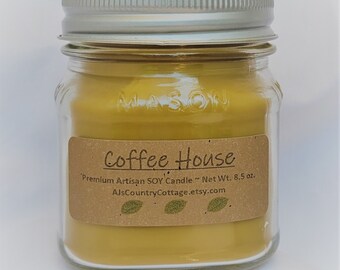 Coffee House Scented Soy Candle – 8 oz Mason Jar