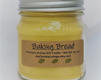 BAKING BREAD SOY Candle - Fresh Baked Homemade Bread - Popular Best Seller - Great Gift Idea - Hundreds Sold - Rustic Decor
