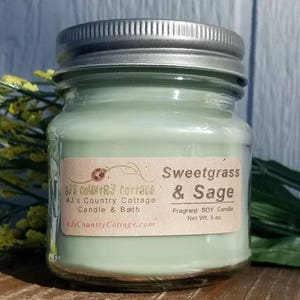 SWEETGRASS SAGE SOY Candle Sweet Grass Candle, Sage Candle Fresh Green Candle, Herb Herbal Candle image 2