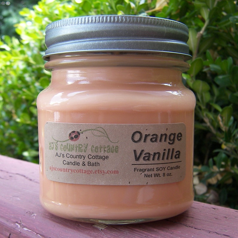 ORANGE VANILLA SOY Candle, Fruit Candles, Popular Candles, Creamy Candles, Citrus Candles, Scented Candles, Mason Jar Farmhouse Rustic Decor image 2