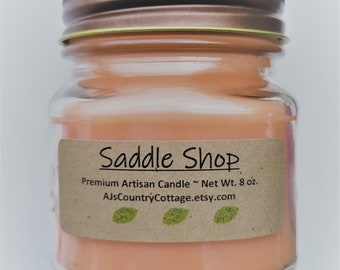 SADDLE SHOP CANDLE - Leather Candles, Cowboy Candles, Strong Candles, Scented Candles, Men's Candles, Man Cave Candles, Men's Gifts, New Car