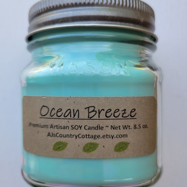 OCEAN BREEZE SOY Candle- Salty Sea Water - Summer Candles Spring Candles