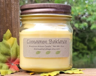 CINNAMON GLAZED BAKLAVA Candle - Cinnamon Candles, Bakery Candles, Vanilla Candles, Honey Candles, Scented Candles, Mason Jar Candles