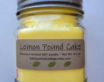 Lemon Pound Cake Soy Candle: Handmade 8oz Mason Jar Candle