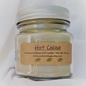 HOT COCOA SOY Candle - Hot Chocolate Candle - Winter Candles, Fall Candles, Autumn Candles, Christmas Candles, Holiday Candles