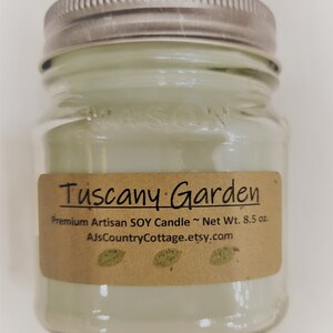 TUSCANY GARDENS SOY Candle - Green, Fresh, Citrus, Rosemary, Patchouli, Lavender, Melon, Wood - Spring Candles, Summer Candles