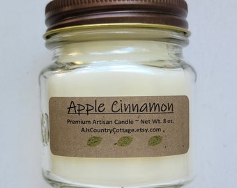 Apple Cinnamon Candle - Handmade 8oz Scented Mason Jar Candle