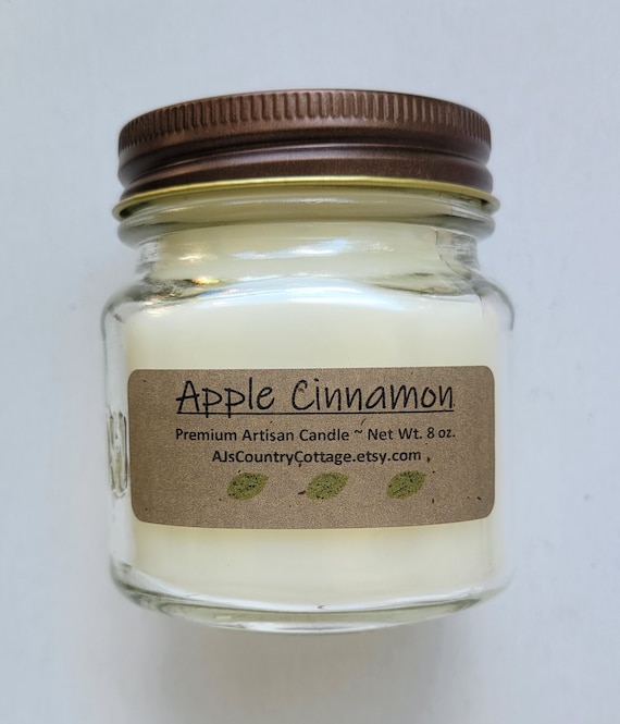 Apple Cinnamon Candle - Handmade 8oz Scented Mason Jar Candle