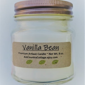 VANILLA BEAN CANDLE - Vanilla Candles, Popular Candles, Scented Candles, 8 oz Square Mason Jar Candles, Kitchen Candles, She Shed Candles