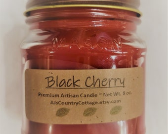 Black Cherry Scented Candle – Handmade Rustic Mason Jar Candle