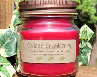 SPICED CRANBERRY CANDLE - Cranberry Candles, Cinnamon Candles, Spice Candles, Strong Scented Candles, Christmas Holiday Candles, Popular