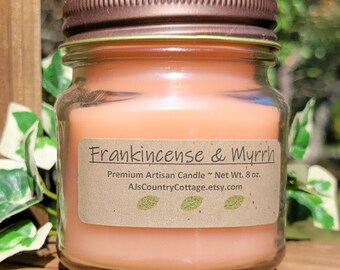 FRANKINCENSE and MYRRH CANDLE, Holiday Candles, Christmas Candles, Scented Candles, Square Mason Jar Candles, Rustic Christmas Holiday Decor