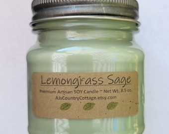 LEMONGRASS SAGE SOY Candle, Lemon Candles, Herbal Candles, Grass Candles, Fresh Clean Candles, Scented Soy Candles, Spring Candles, Summer