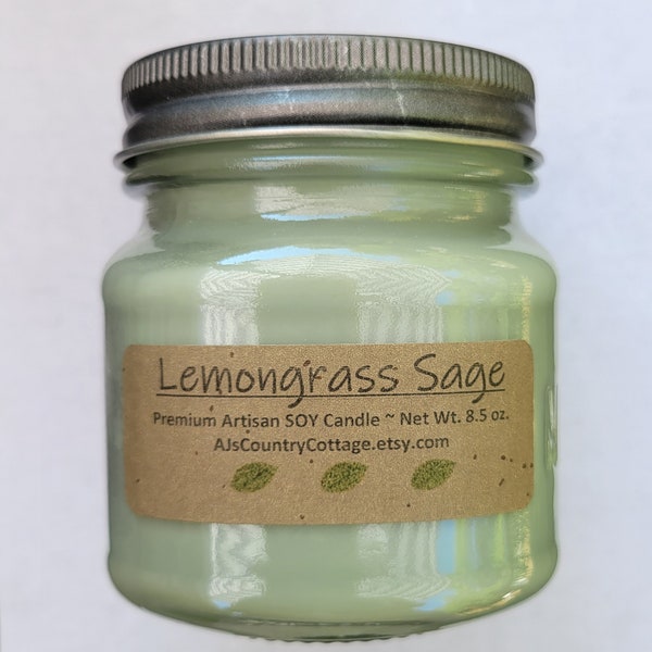 LEMONGRASS SAGE SOY Candle, Lemon Candles, Herbal Candles, Grass Candles, Fresh Clean Candles, Scented Soy Candles, Spring Candles, Summer