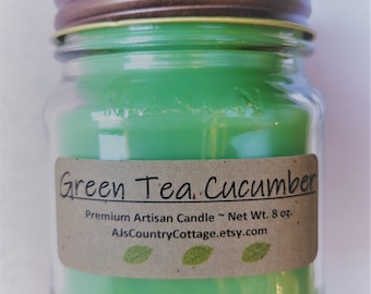 GREEN TEA CUCUMBER Candle - Fresh Clean Crisp Scent - Green Tea Candles, Cucumber Candles, Fresh Clean Candles, Scented Candles, Mason Jar