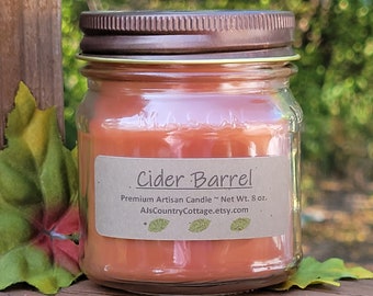 CIDER BARREL CANDLE - Apple Cider Candles, Spiced Cider Candles, Cinnamon Candles, Apple Candles, Cedar wood, Autumn, Fall, Spice, Woodsy
