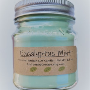 EUCALYPTUS MINT SOY Candle - Highly Scented - Mint Candles, Fresh Clean Candles, Eucalyptus Candles, Strong Candles, Scented Soy Candles