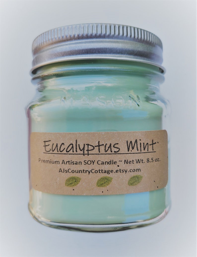 EUCALYPTUS MINT SOY Candle Highly Scented Mint Candles, Fresh Clean Candles, Eucalyptus Candles, Strong Candles, Scented Soy Candles image 1