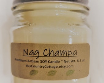 Nag Champa Soy Candle - Earthy Incense Aroma, Meditation Candle