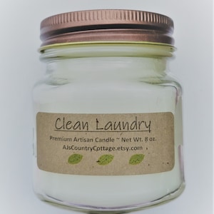 CLEAN LAUNDRY CANDLE - Clean Linen Candle, Fresh Linen Candle, Fresh Clean Candles, Scented Candles, Cotton Candles, Rustic Farmhouse Decor